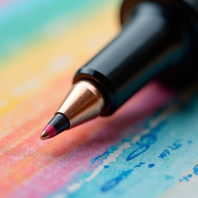 Close-up of alcohol marker tips and fine bullet point on coloring paper