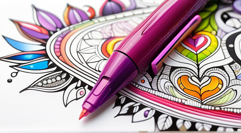 Gel pen coloring detail on adult coloring page
