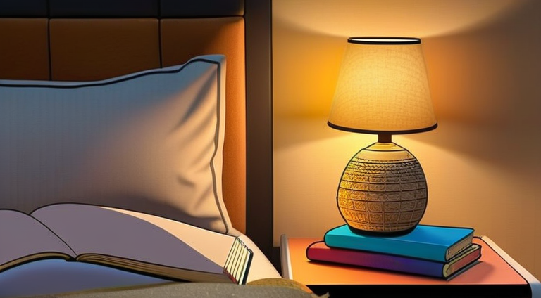 Bedside setup with warm lamp, coloring book, and colored pencils