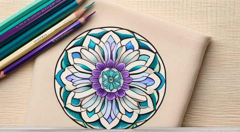 Stack of calming coloring books with colored pencils
