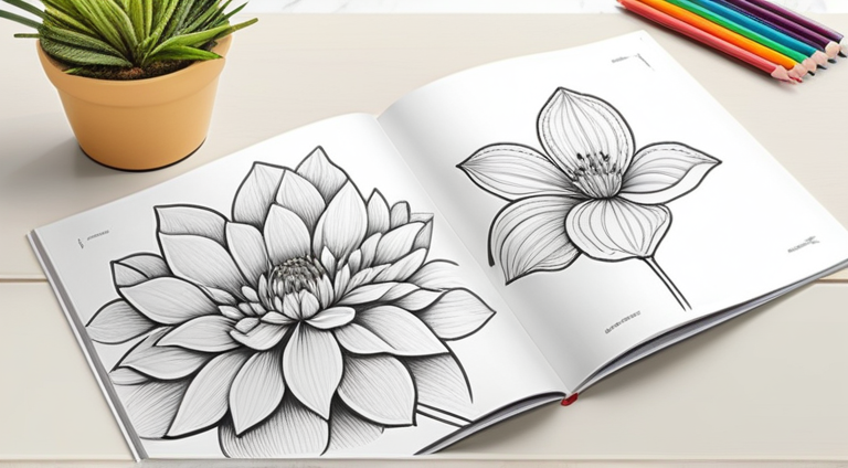 Beginner coloring book spread with simple designs