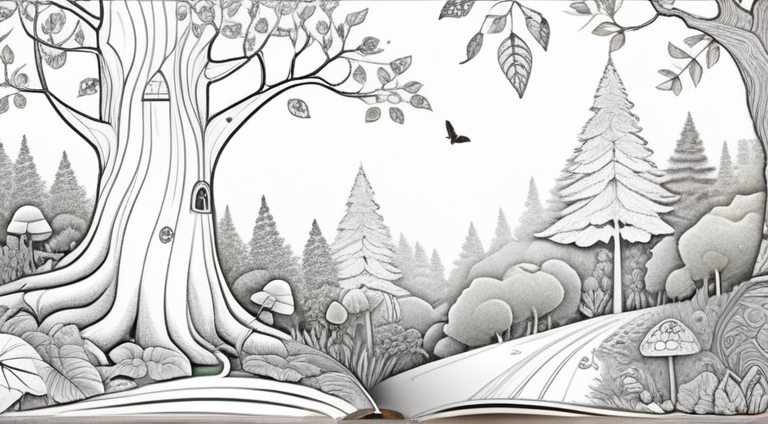 Enchanted Forest coloring book with treasure hunt designs