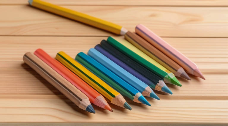 Beginner coloring supplies spread out on table