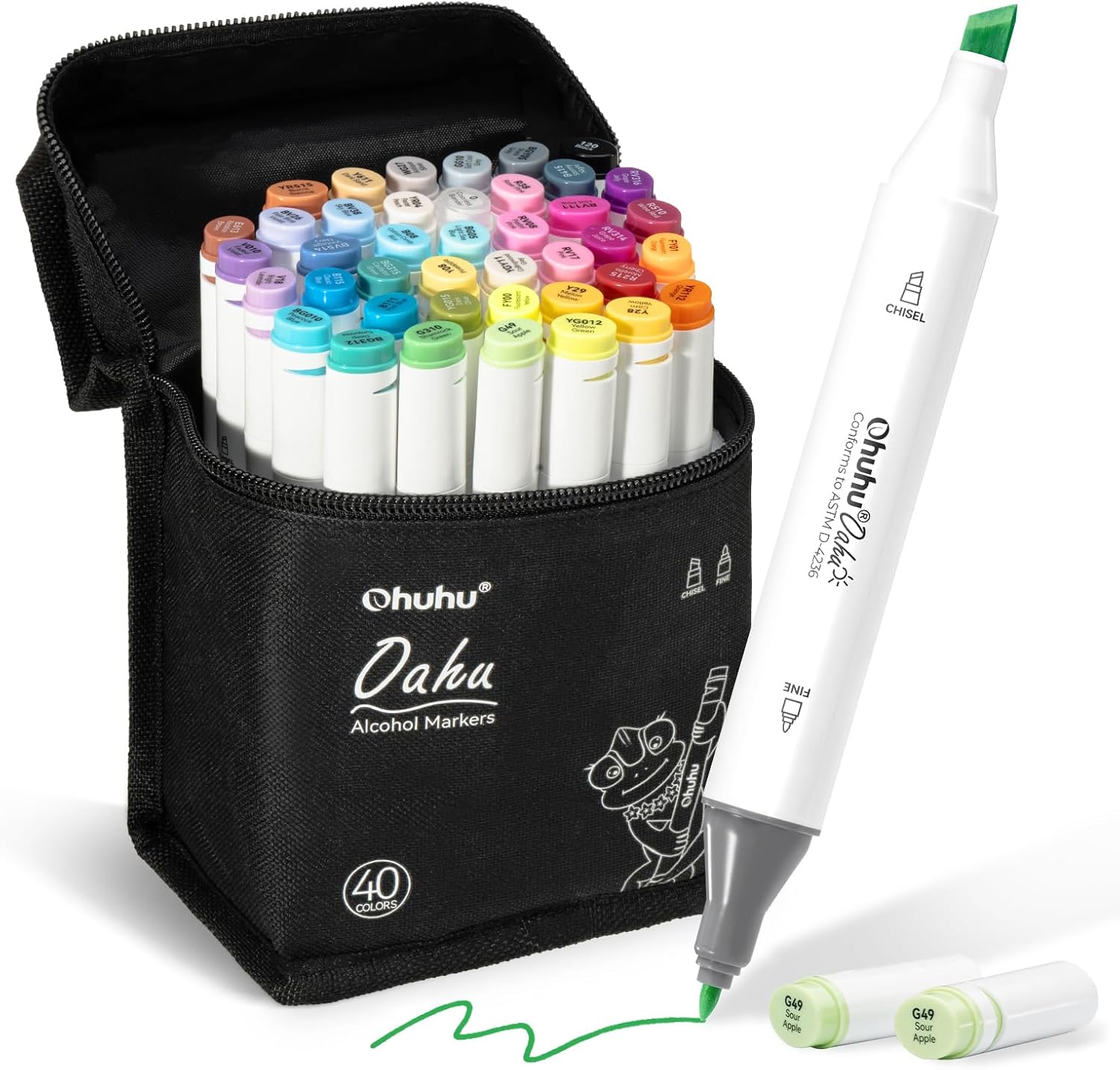 Ohuhu Oahu 40-color alcohol markers with dual tips