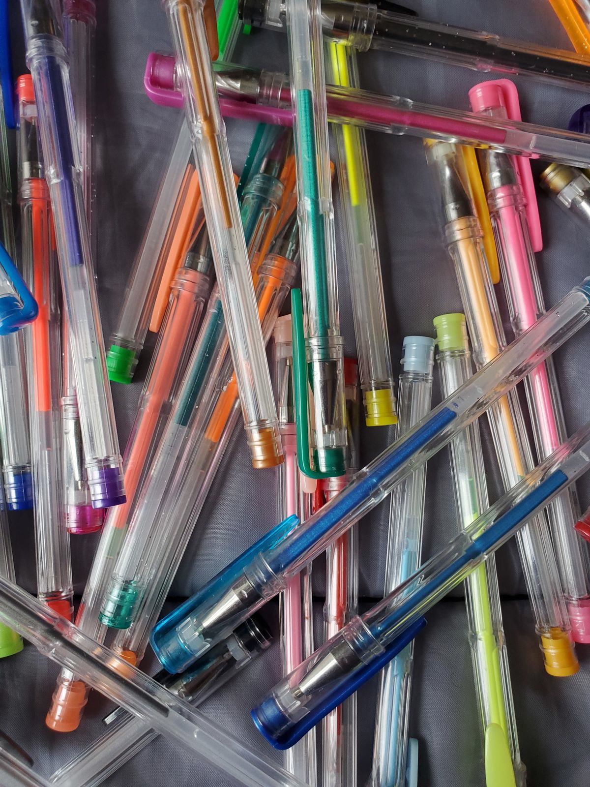 Colorful gel pens arranged for art work