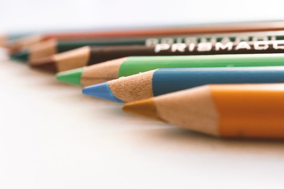 Beginner coloring page in progress with Prismacolor pencils