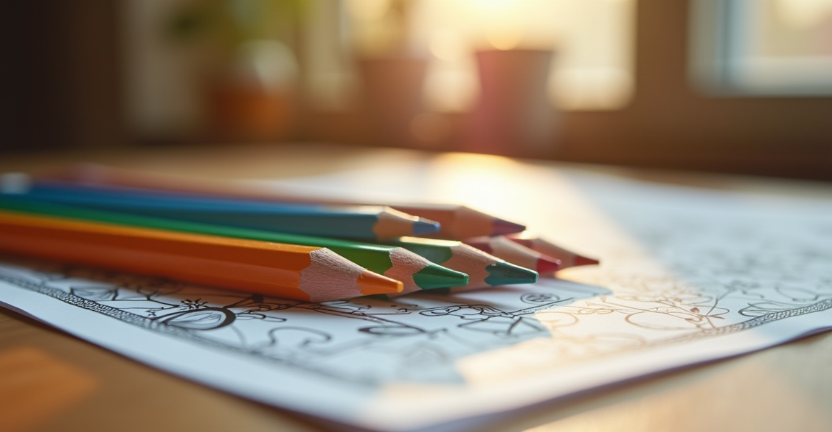 Colored pencil stubs fitted with metal extenders on a coloring desk